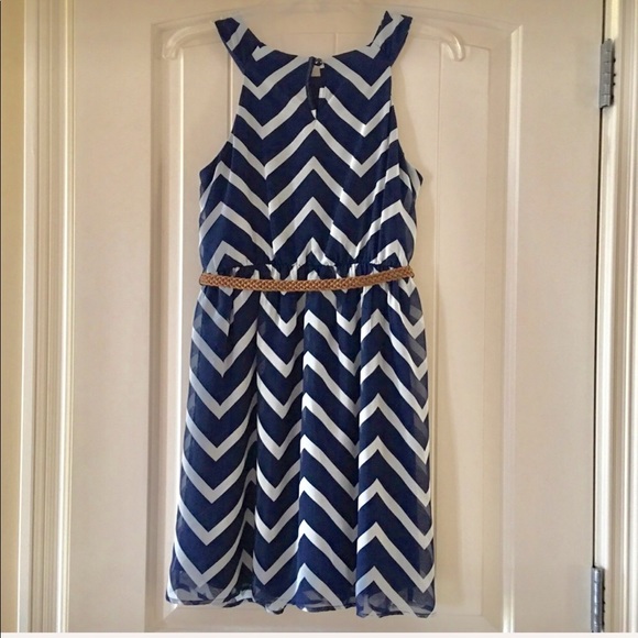 Navy & White Sleeveless Chevron Dress Sz S - Picture 4 of 4
